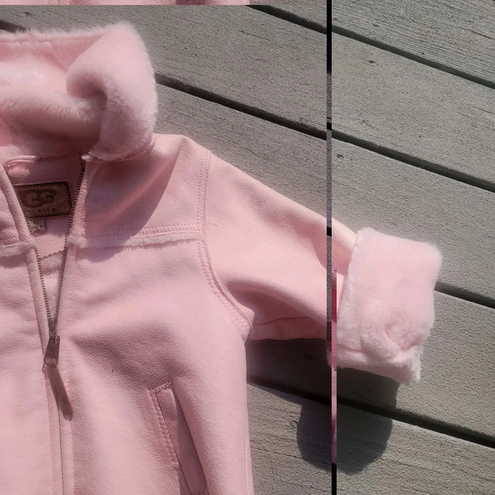 UGG Australia Girl's Sundance Jacket Coat Pink Size 6T Leather Sheepskin